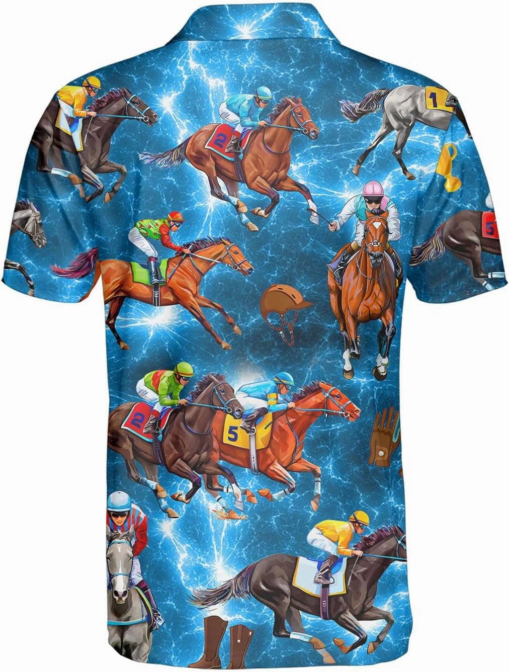 Retro Horse Racing Polo Shirts for Men Horse Racing Golf Polos Mens Polo Shirts Short Sleeve Button Up Shirt Men