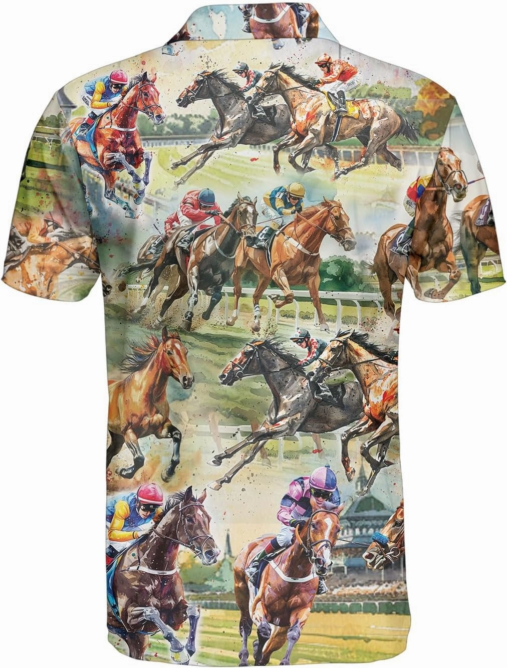 Retro Horse Racing Polo Shirts for Men Horse Racing Golf Polos Mens Polo Shirts Short Sleeve Button Up Shirt Men