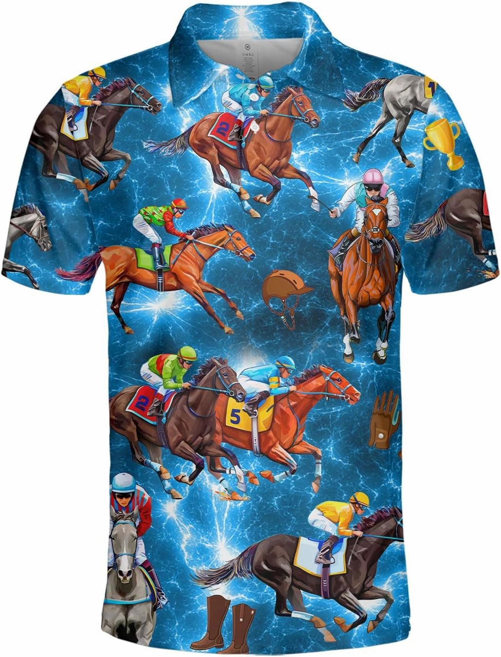 Retro Horse Racing Polo Shirts for Men Horse Racing Golf Polos Mens Polo Shirts Short Sleeve Button Up Shirt Men