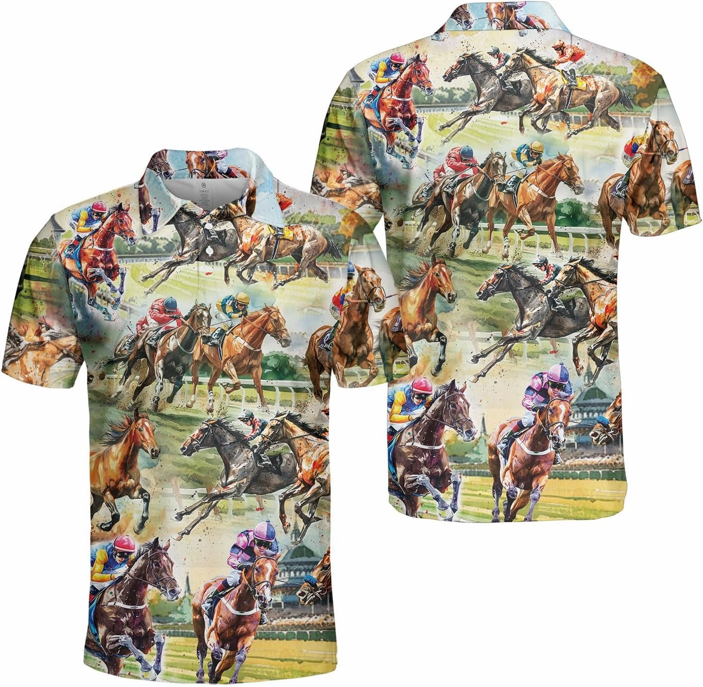 Retro Horse Racing Polo Shirts for Men Horse Racing Golf Polos Mens Polo Shirts Short Sleeve Button Up Shirt Men