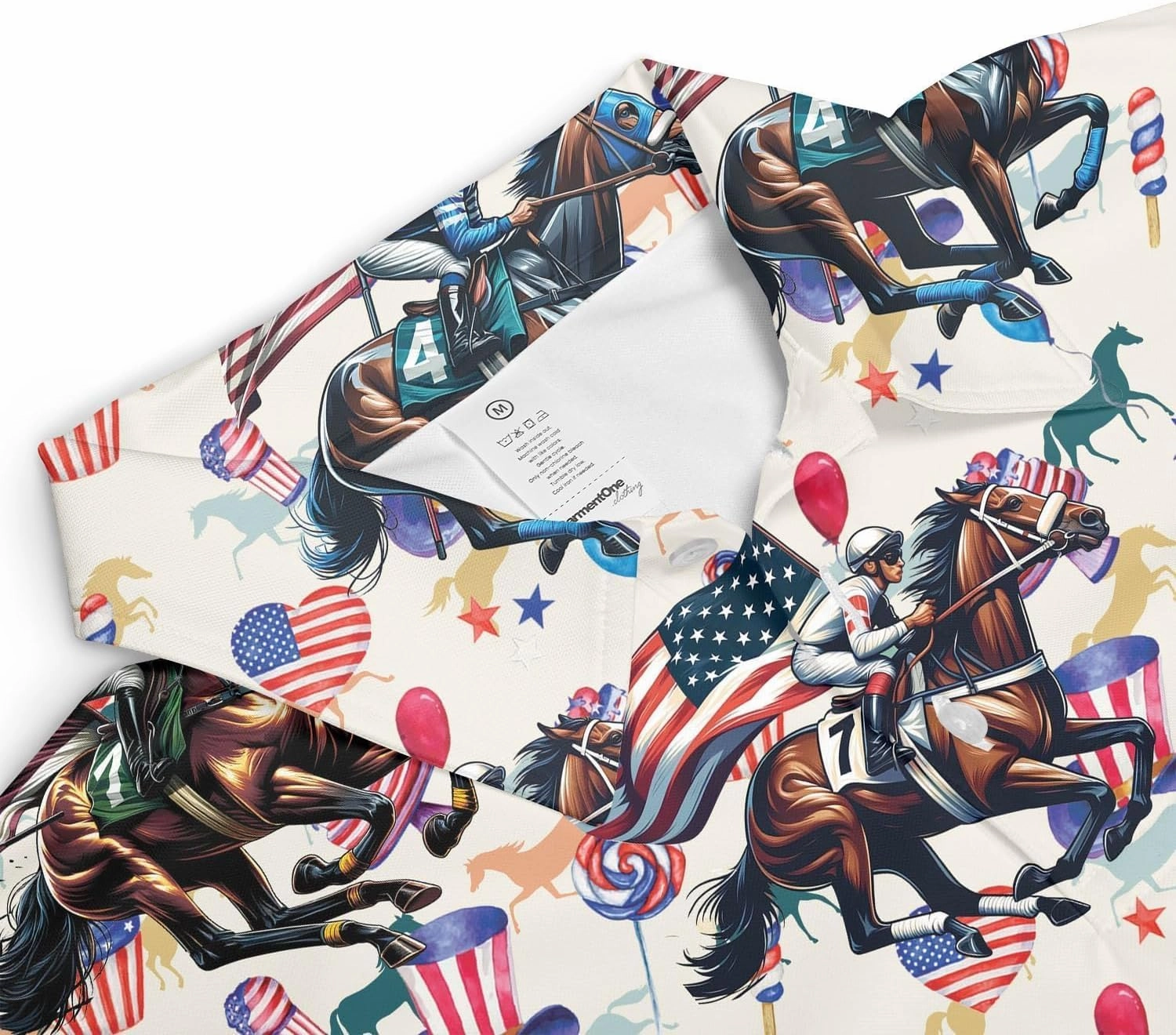 Retro Horse Racing Polo Shirts for Men Horse Racing Golf Polos Mens Polo Shirts Short Sleeve Button Up Shirt Men