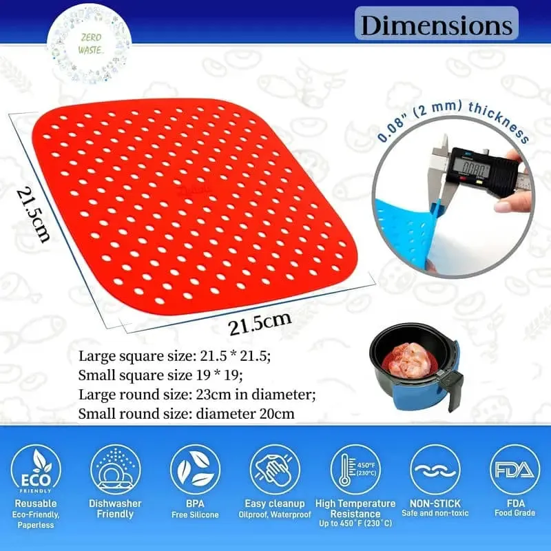 Reusable Air Fryer Mat High Temperature Resistance Silicone Pads For Air Fryers Non Stick Silicone Baking Mat For Air Fryer