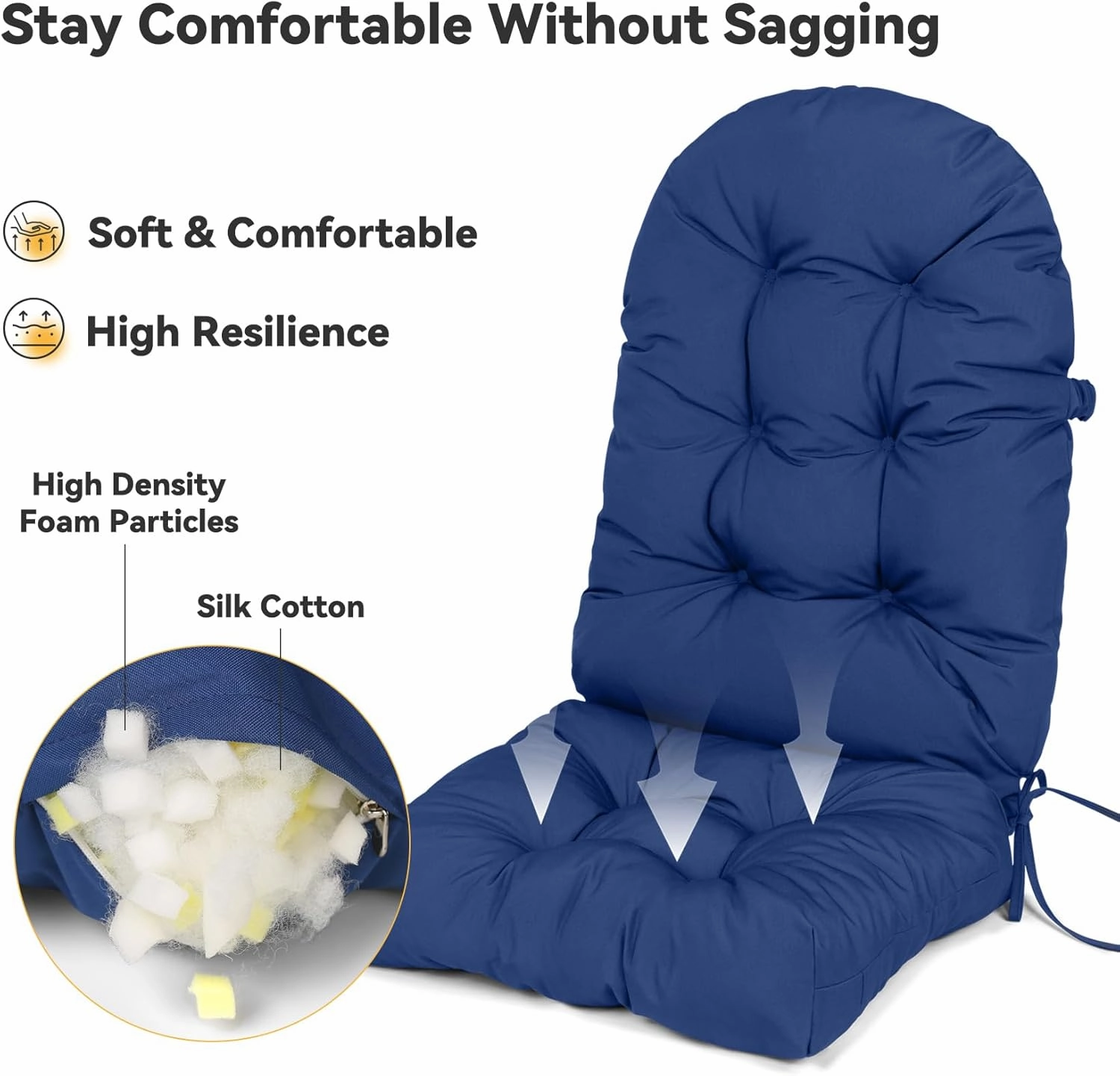 ROFIELTY UV Resistant Indoor/Outdoor Chair Cushion - Waterproof Rocking & Adirondack Seat Pad with Elastic Back   2 Anti-Slip Ties, Fade-Proof Design (Blue)