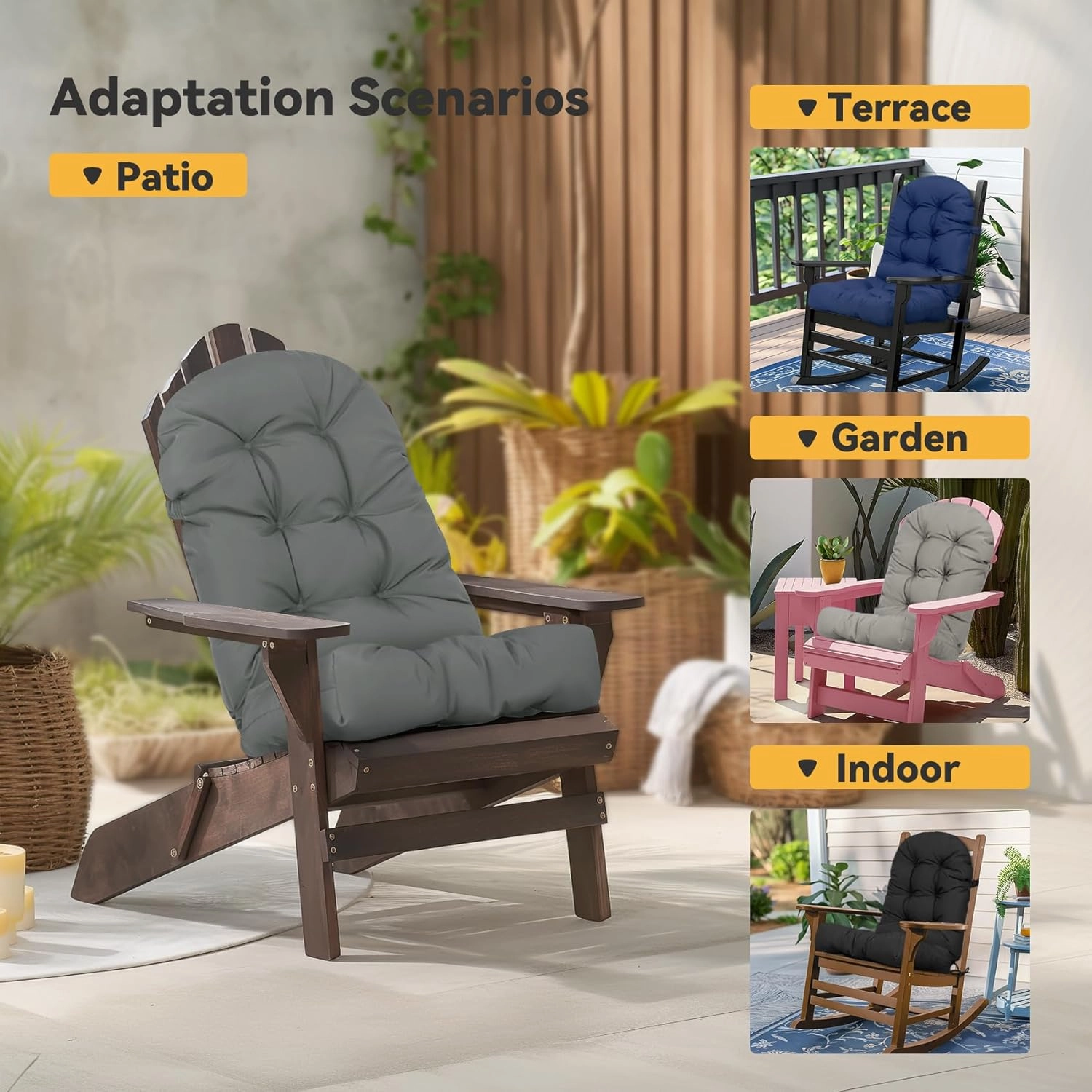 ROFIELTY UV Resistant Indoor/Outdoor Chair Cushion - Waterproof Rocking & Adirondack Seat Pad with Elastic Back   2 Anti-Slip Ties, Fade-Proof Design (Blue)