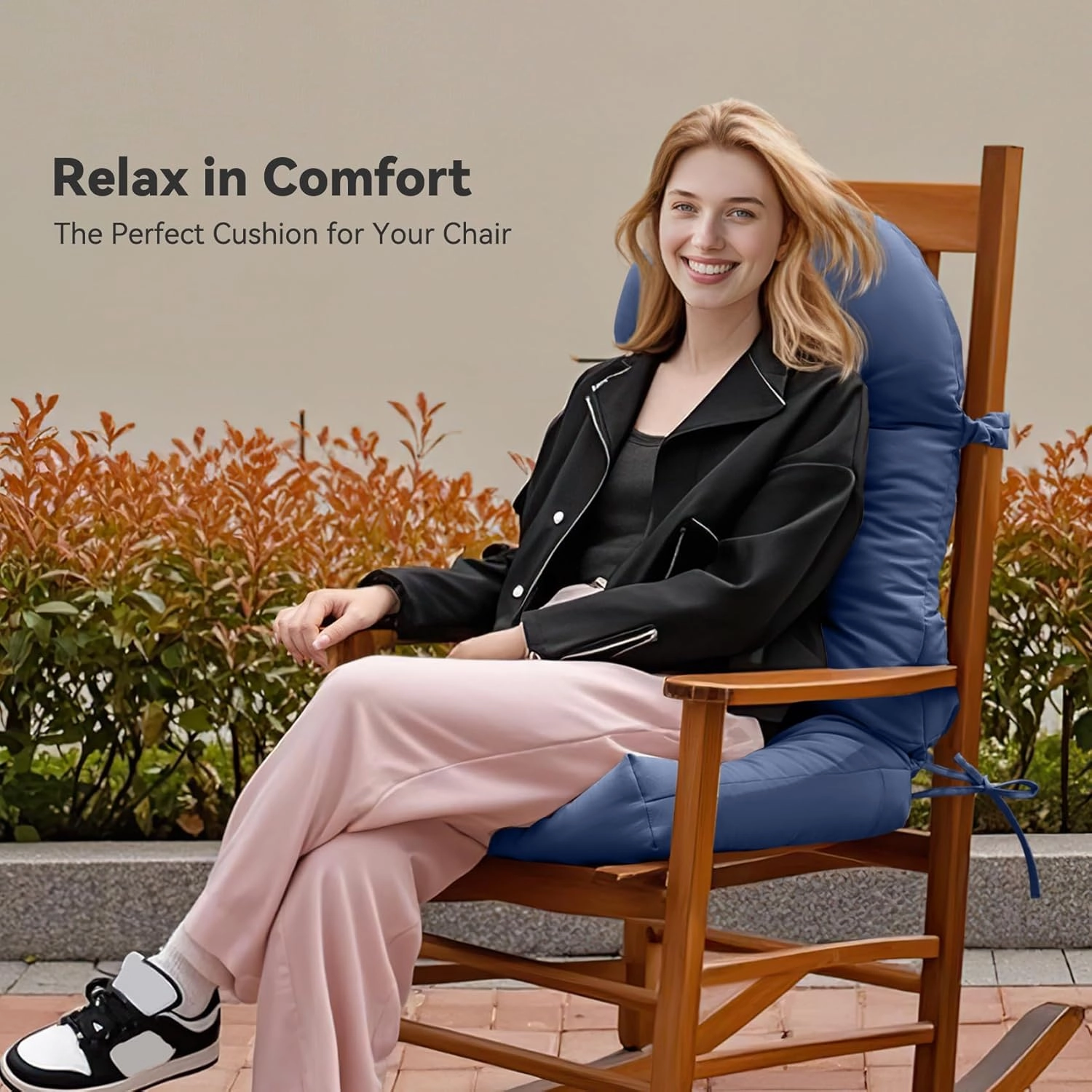 ROFIELTY UV Resistant Indoor/Outdoor Chair Cushion - Waterproof Rocking & Adirondack Seat Pad with Elastic Back   2 Anti-Slip Ties, Fade-Proof Design (Blue)