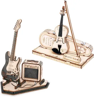 ROKR 3D Puzzles for Adults Wooden Craft Kits Musical Instrument Model Kit Electric Guitar Violin Capriccio TG604K TG605K