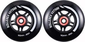 Rollerex VXT100 85A Kids Inline Skate Wheels (2 wheels w/bearings, spacers and washers) (Steel Black) (Size Options) Use on Roller Blades, RipStiks (90mm)