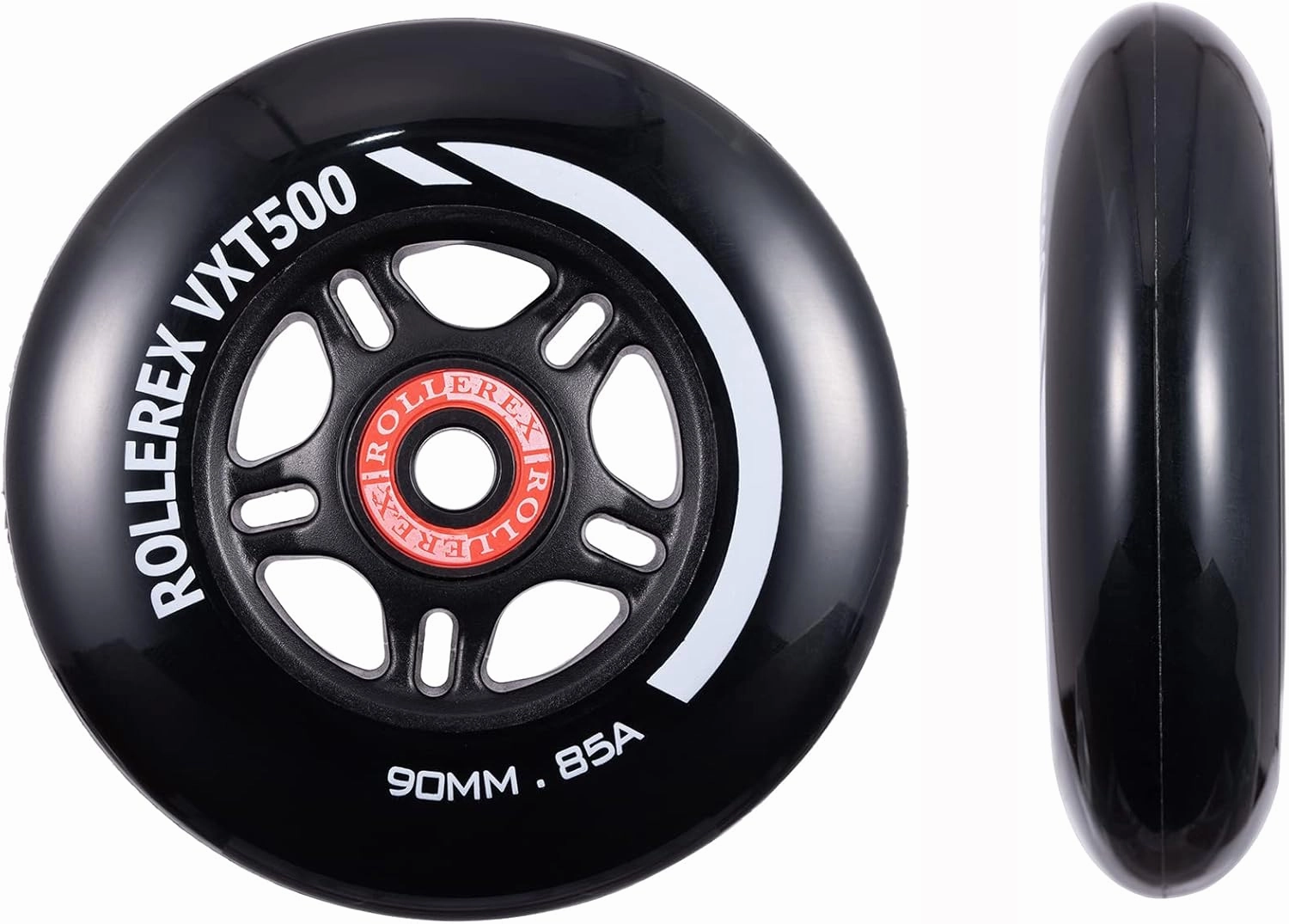 Rollerex VXT100 85A Kids Inline Skate Wheels (2 wheels w/bearings, spacers and washers) (Steel Black) (Size Options) Use on Roller Blades, RipStiks (90mm)