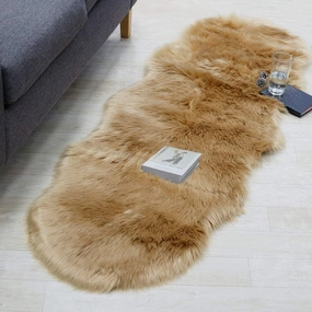 RosieLily Ultra Soft Faux Sheepskin Bedside Living Room Rugs 2 x 6 ft Fluffy Shag Rugs Faux Fur Rug Chair Sofa Cover Seat Pad Fuzzy Area Rug for Bedroom Floor Brown