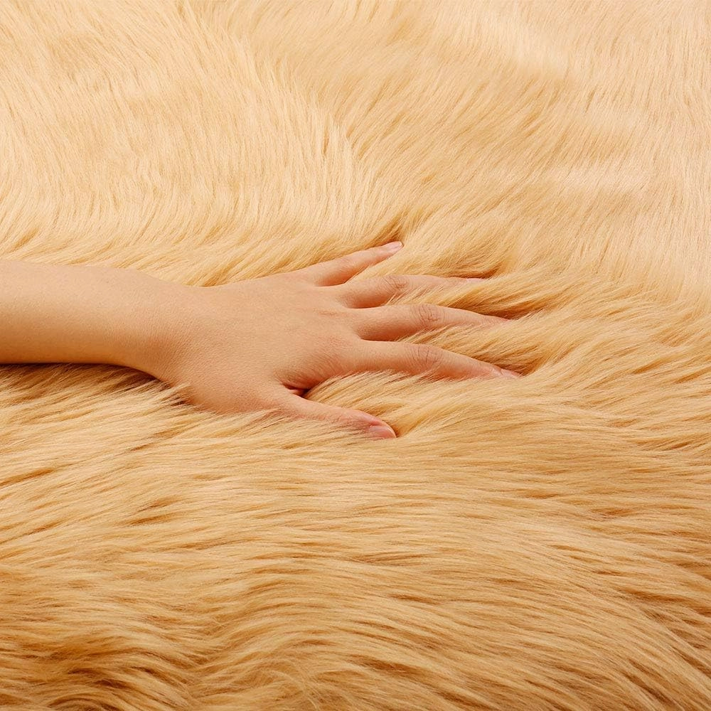 RosieLily Ultra Soft Faux Sheepskin Bedside Living Room Rugs 2 x 6 ft Fluffy Shag Rugs Faux Fur Rug Chair Sofa Cover Seat Pad Fuzzy Area Rug for Bedroom Floor Brown