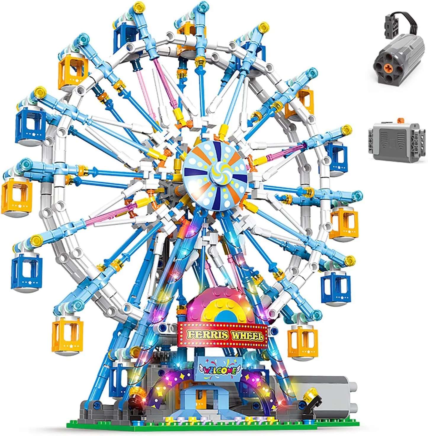 Rotating Ferris Wheel Building Blocks Kit,with Lights Amusement Park Building Construction Toys Set for 6  Year Boys.Girls.Adult(870 Pieces)