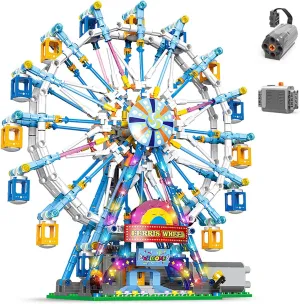 Rotating Ferris Wheel Building Blocks Kit,with Lights Amusement Park Building Construction Toys Set for 6  Year Boys.Girls.Adult(870 Pieces)