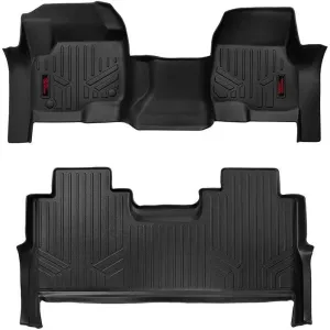 Rough Country All Weather Floor Mats Set for Ford F-250/F-350 SuperDuty (2017-2025) CrewCab with Bench Seat - Non-Slip Waterproof Flexible Floor Mat, Front & Rear Set