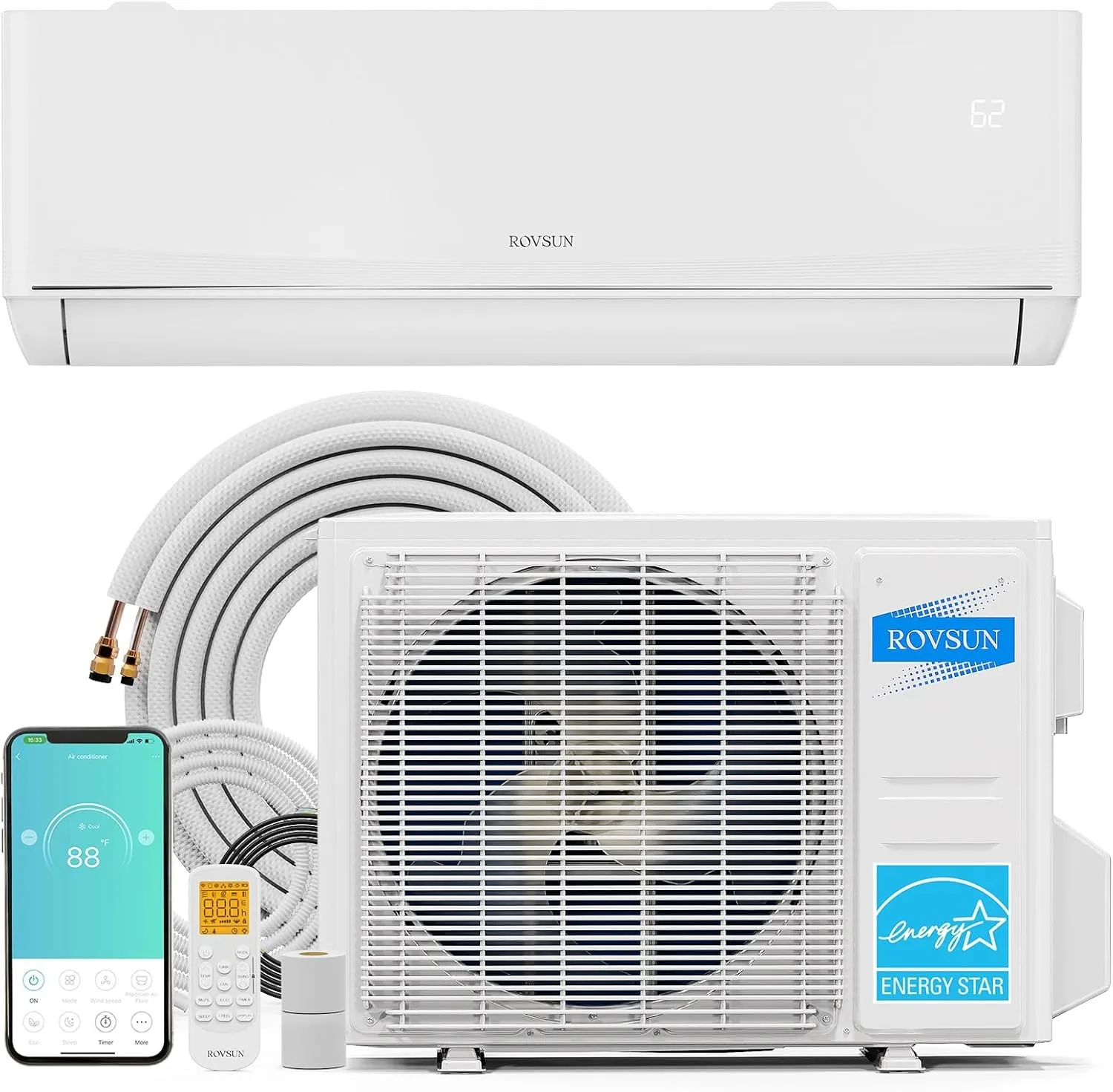 ROVSUN 12,000 BTU Smart WIFI Mini Split AC/Heating System with Inverter & APP Control, 23 SEER2 Ductless Split Air Conditioner with Pre-Charged Condenser, Heat Pump & Installation Kit, 115V