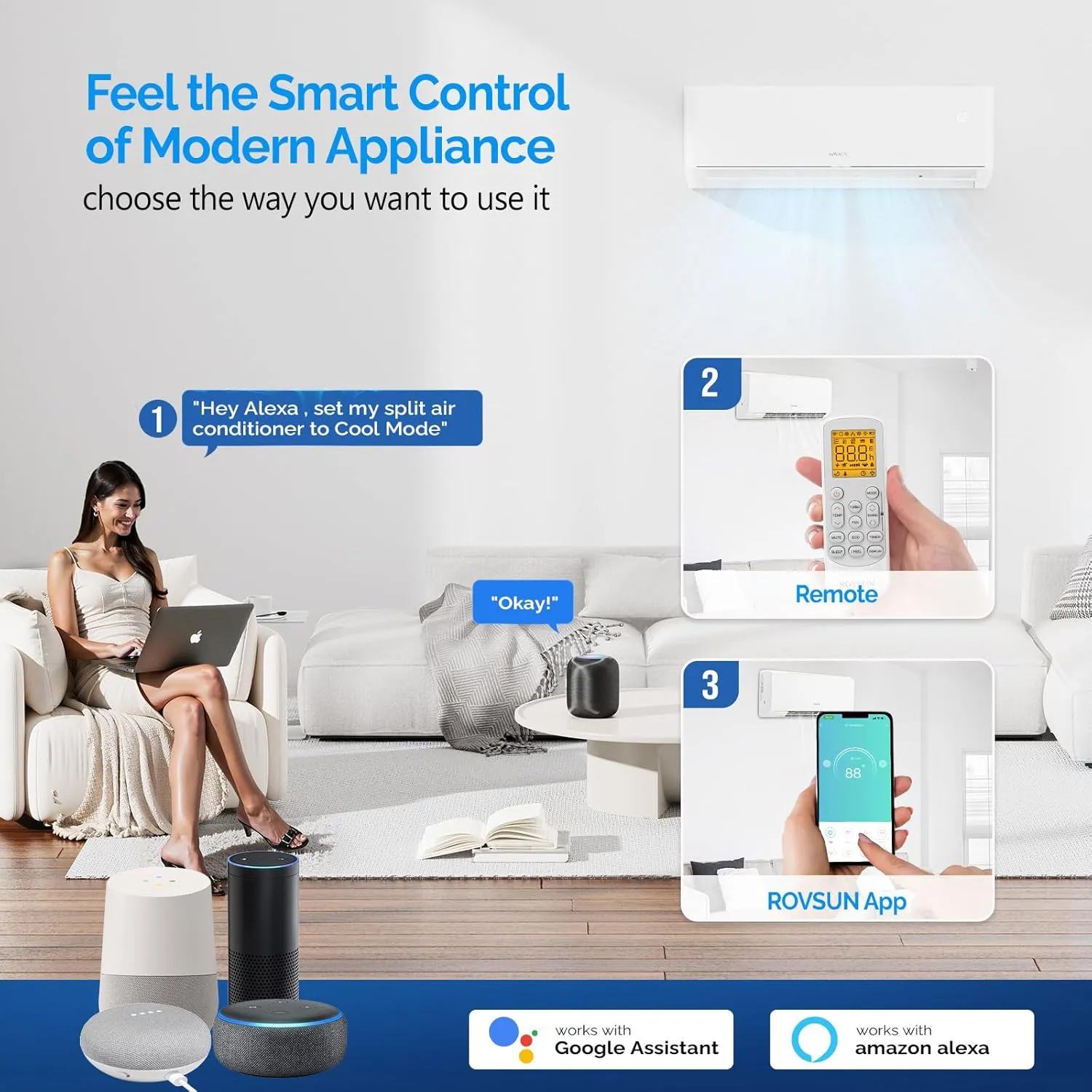ROVSUN 12,000 BTU Smart WIFI Mini Split AC/Heating System with Inverter & APP Control, 23 SEER2 Ductless Split Air Conditioner with Pre-Charged Condenser, Heat Pump & Installation Kit, 115V