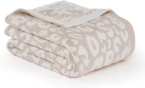 R.SHARE Beige Leopard Cheetah Print Throw Blanket 50x70 Inch Reversible, Super Soft Feather Knit Microfiber Comfy Cozy Lightweight Fluffy Fuzzy Warm Cute for Couch Sofa Chair Bed
