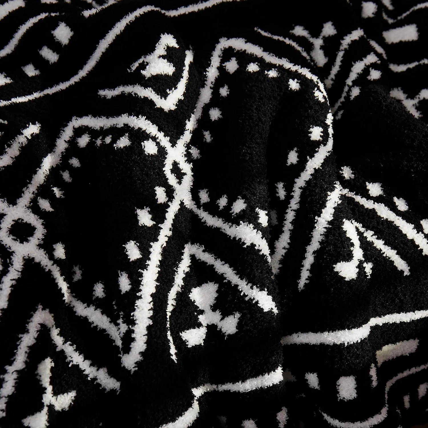 R.SHARE Boho Throw Blanket 50x70 Inch Reversible, Feather Knit Black Microfiber Soft Comfy Cozy Lightweight Fluffy Fuzzy Warm Cute for Couch Sofa Chair Bed Home