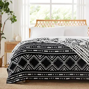 R.SHARE Boho Throw Blanket 50x70 Inch Reversible, Feather Knit Black Microfiber Soft Comfy Cozy Lightweight Fluffy Fuzzy Warm Cute for Couch Sofa Chair Bed Home
