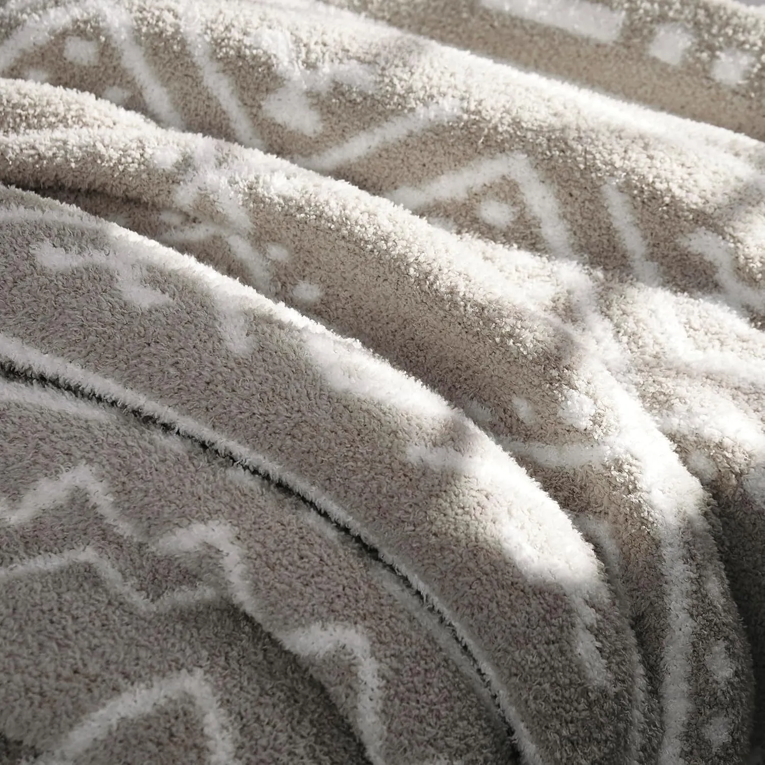R.SHARE Boho Throw Blanket 50x70 Inch Reversible, Feather Knit Grey Microfiber Soft Comfy Cozy Lightweight Fluffy Fuzzy Warm Cute for Couch Sofa Chair Bed Home