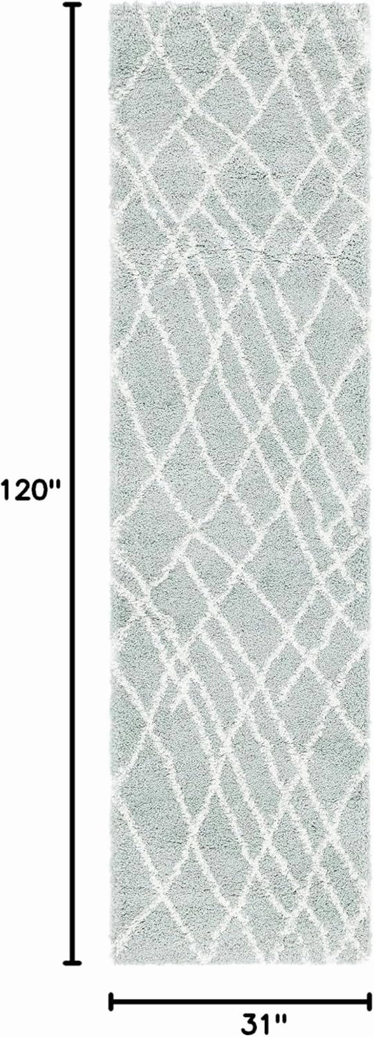 Rugs.com Soft Touch Shag Collection Runner Rug – 10 Ft Runner Sage Green Shag Rug Perfect for Hallways, Entryways