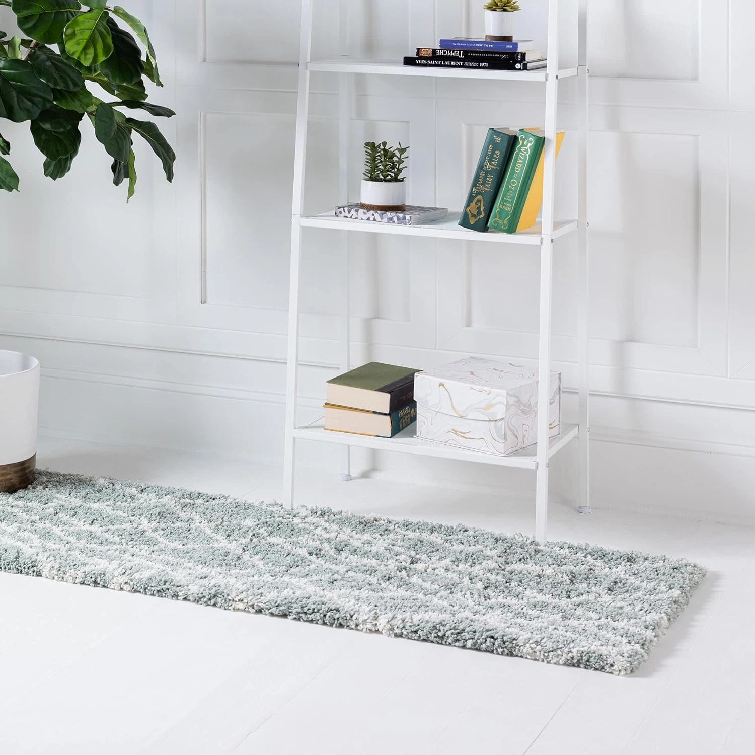 Rugs.com Soft Touch Shag Collection Runner Rug – 10 Ft Runner Sage Green Shag Rug Perfect for Hallways, Entryways