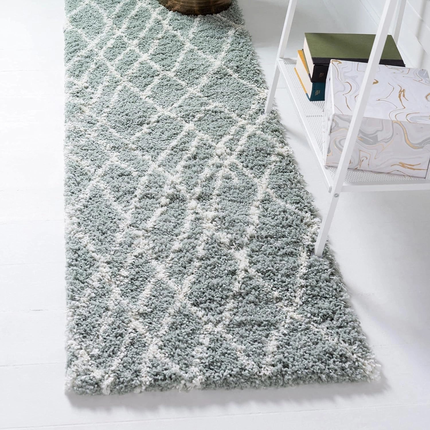 Rugs.com Soft Touch Shag Collection Runner Rug – 10 Ft Runner Sage Green Shag Rug Perfect for Hallways, Entryways