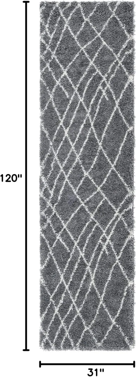 Rugs.com Soft Touch Shag Collection Runner Rug – 10 Ft Runner Pebble Gray Shag Rug Perfect for Hallways, Entryways