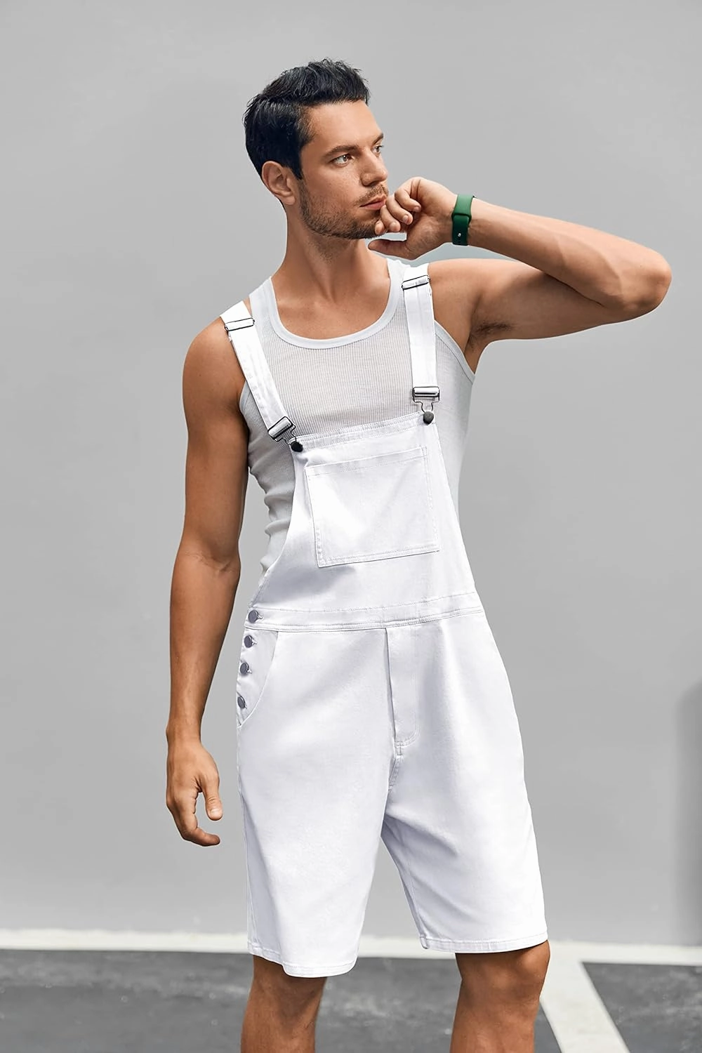 Runcati Mens Casual Bib Overall Shorts Lightweight Cotton Loose Fit Denim Jumpersuit Walkshort Pockets Rompers