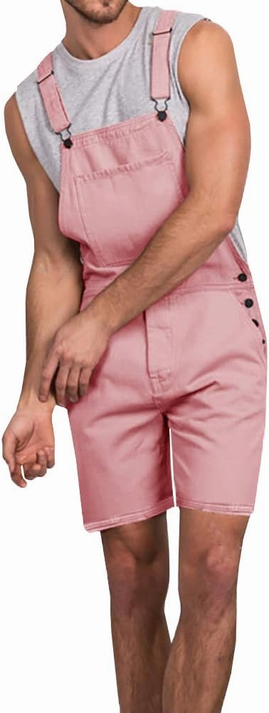Runcati Mens Casual Bib Overall Shorts Lightweight Cotton Loose Fit Denim Jumpersuit Walkshort Pockets Rompers