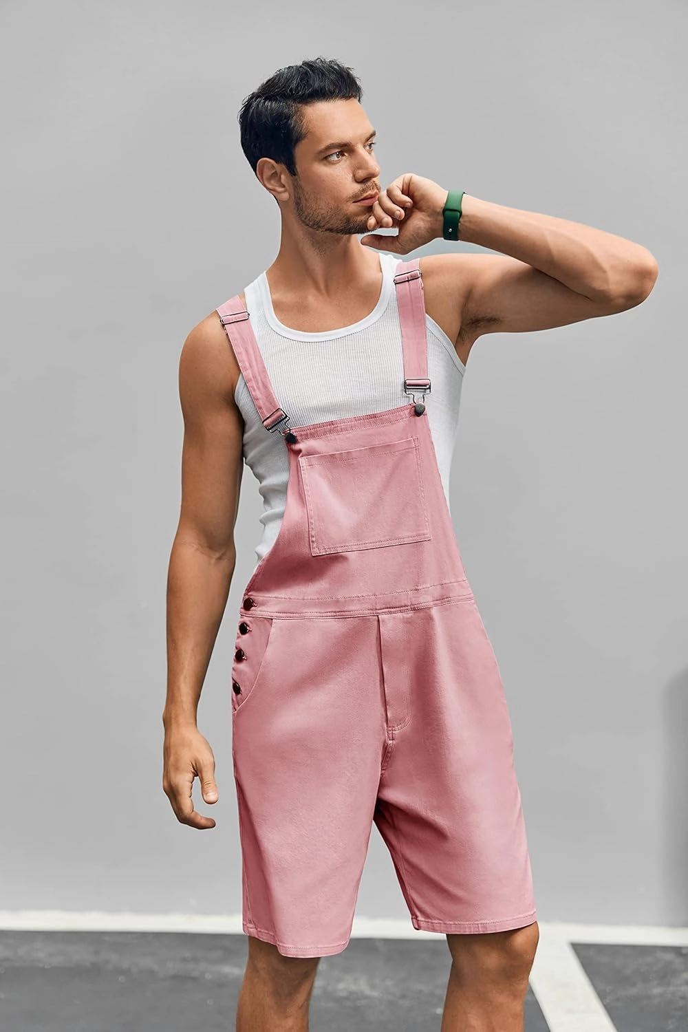 Runcati Mens Casual Bib Overall Shorts Lightweight Cotton Loose Fit Denim Jumpersuit Walkshort Pockets Rompers