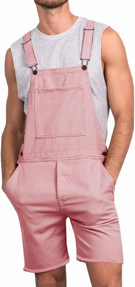 Runcati Mens Casual Bib Overall Shorts Lightweight Cotton Loose Fit Denim Jumpersuit Walkshort Pockets Rompers
