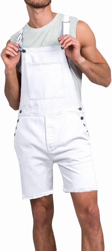 Runcati Mens Casual Bib Overall Shorts Lightweight Cotton Loose Fit Denim Jumpersuit Walkshort Pockets Rompers