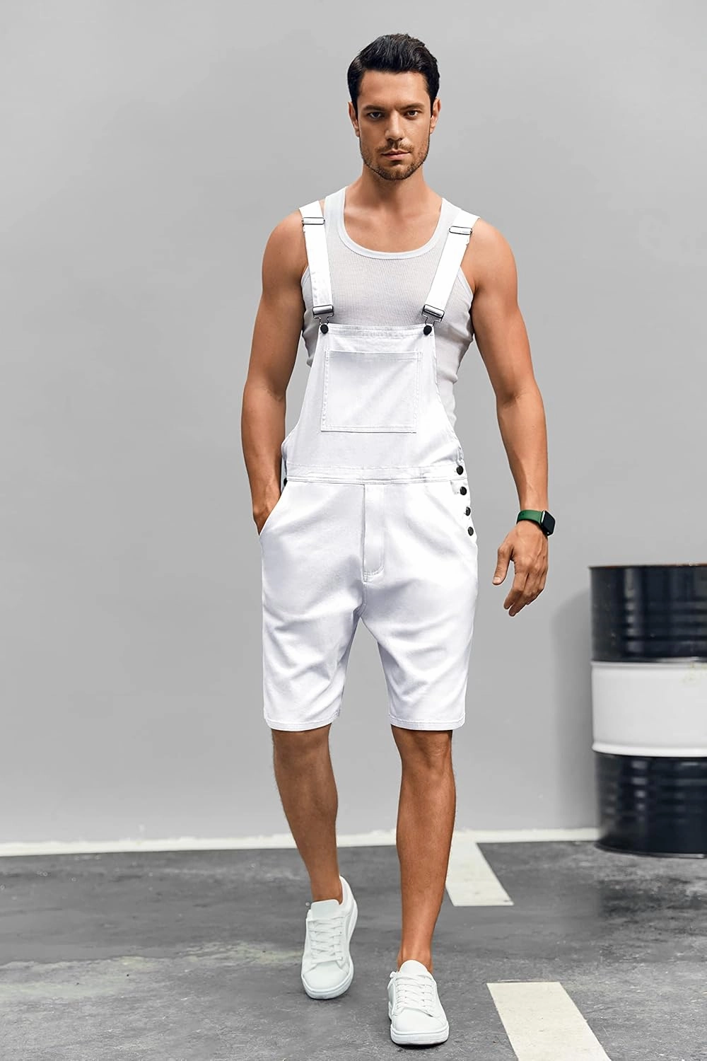 Runcati Mens Casual Bib Overall Shorts Lightweight Cotton Loose Fit Denim Jumpersuit Walkshort Pockets Rompers