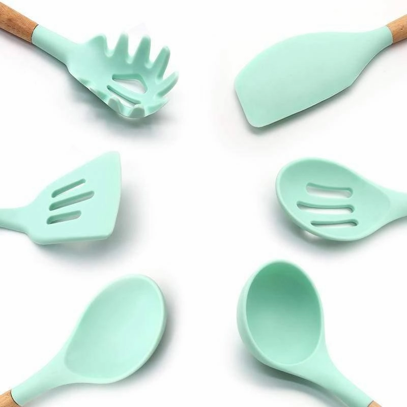 Rynx | Silicone Cooking Utensils Kitchen Utensil Set - 9&11 Natural Wood-Silicone Cooking Utensils - Kitchen Gadgets
