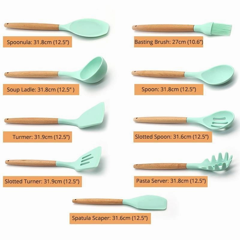 Rynx | Silicone Cooking Utensils Kitchen Utensil Set - 9&11 Natural Wood-Silicone Cooking Utensils - Kitchen Gadgets