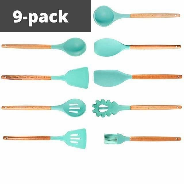 Rynx | Silicone Cooking Utensils Kitchen Utensil Set - 9&11 Natural Wood-Silicone Cooking Utensils - Kitchen Gadgets