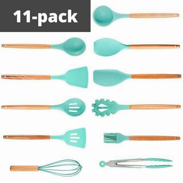 Rynx | Silicone Cooking Utensils Kitchen Utensil Set - 9&11 Natural Wood-Silicone Cooking Utensils - Kitchen Gadgets
