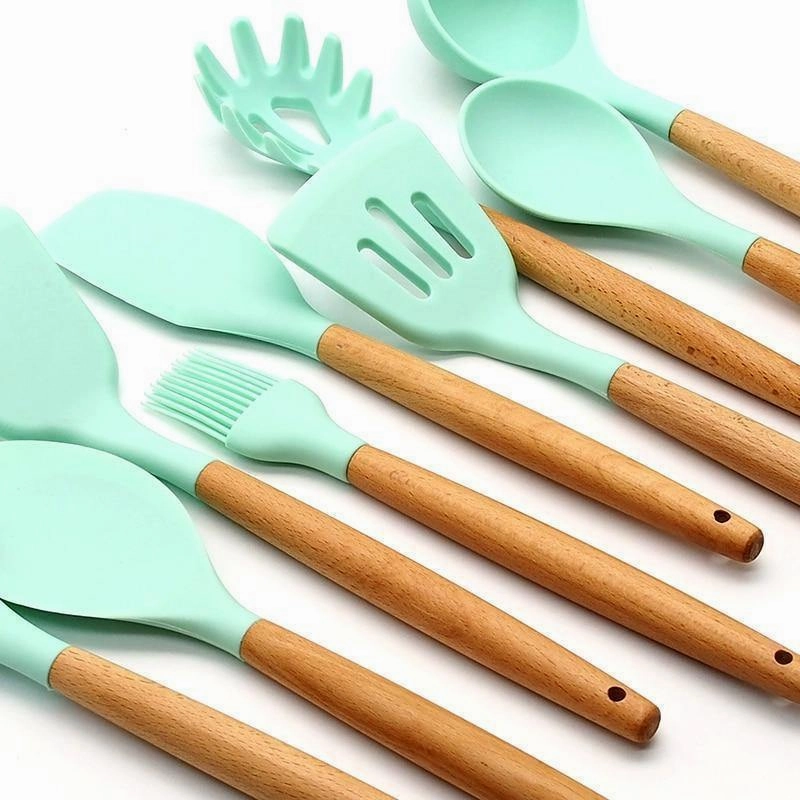 Rynx | Silicone Cooking Utensils Kitchen Utensil Set - 9&11 Natural Wood-Silicone Cooking Utensils - Kitchen Gadgets