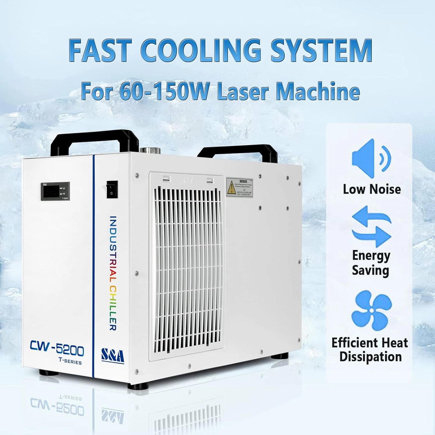 S&A 7L Industrial Water Chiller CW-5200DH 0.9HP 3.43gpm Water Cooling System for 60W 70W 80W 90W 100W 120W 130W 150W CO2 Laser Engraving & Cutting Machines, Cools 5699 BTU/Hour
