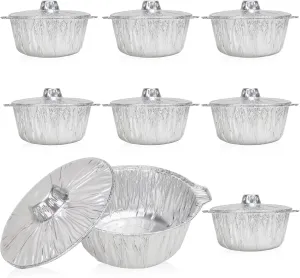 SafBbcue Disposable Aluminum Pots with Lids-5 Quart (5.4 Liter) 8pcs Set,Disposable Heat Locking Cooking Containers-Freezer Air Fryer and Oven Safe-Recyclable Pot for Camping Vacation Trips,Silver