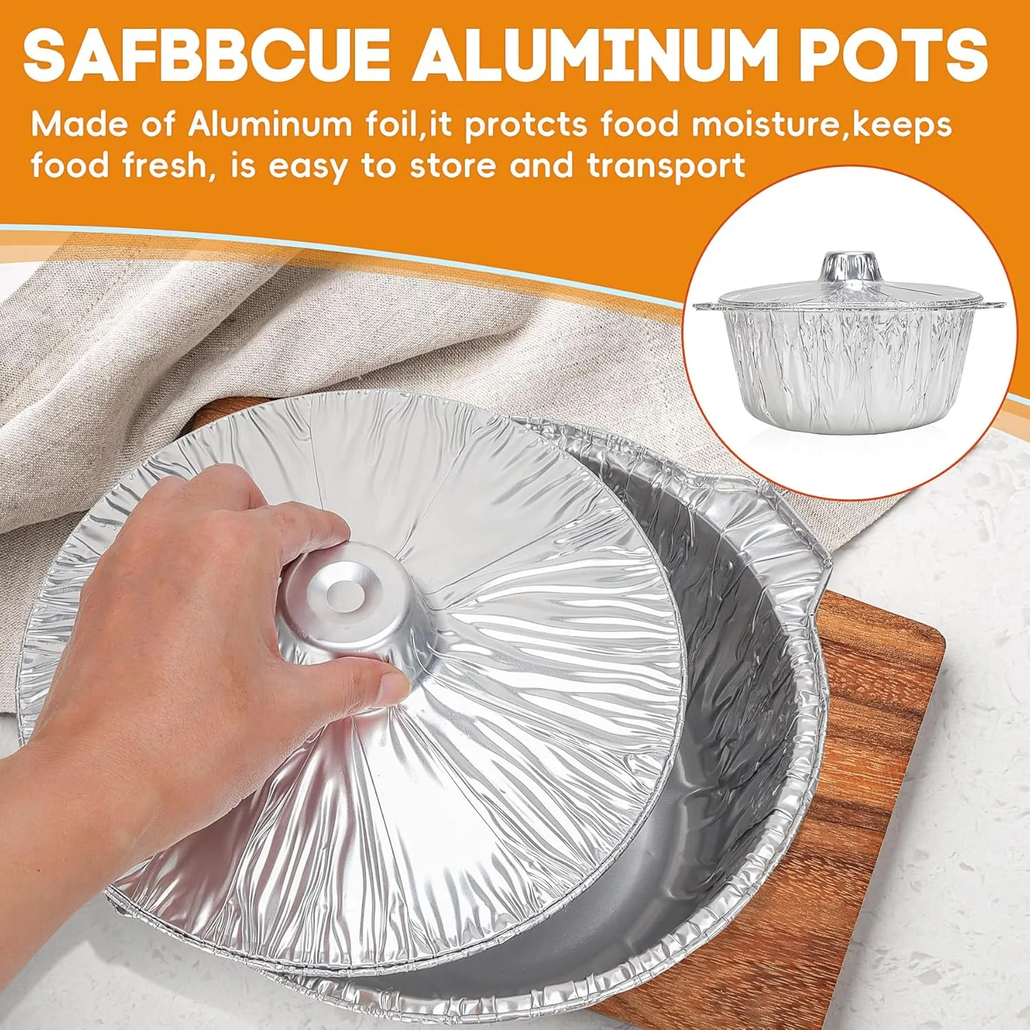 SafBbcue Disposable Aluminum Pots with Lids-5 Quart (5.4 Liter) 8pcs Set,Disposable Heat Locking Cooking Containers-Freezer Air Fryer and Oven Safe-Recyclable Pot for Camping Vacation Trips,Silver