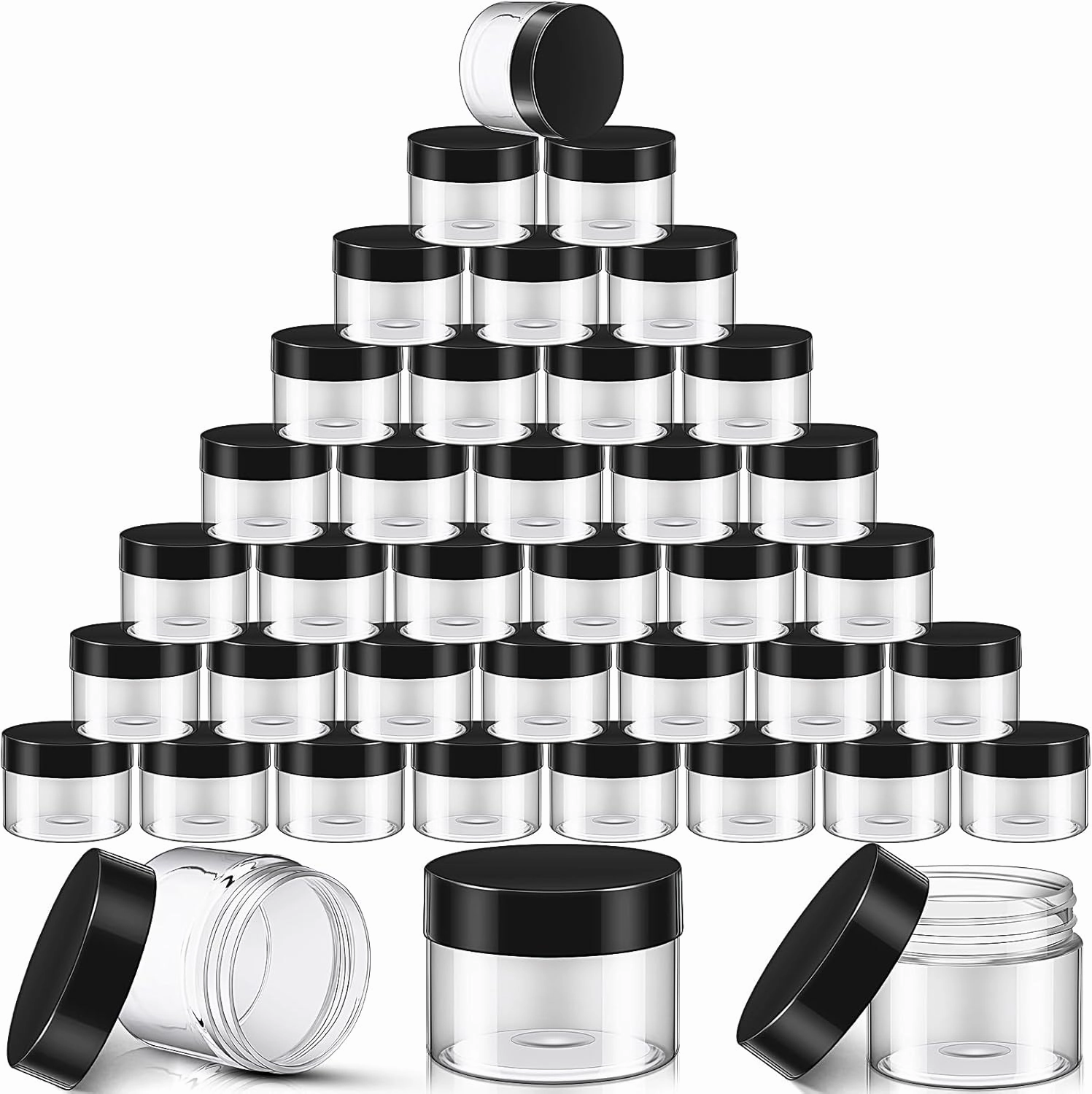 SATINIOR 36 Pieces Plastic Jars with Lids Round Leak Proof Airtight Container Cosmetic Small Empty Jars for Lotions Ointments Travel Toiletries Creams Make up Storage(4 oz,Black)