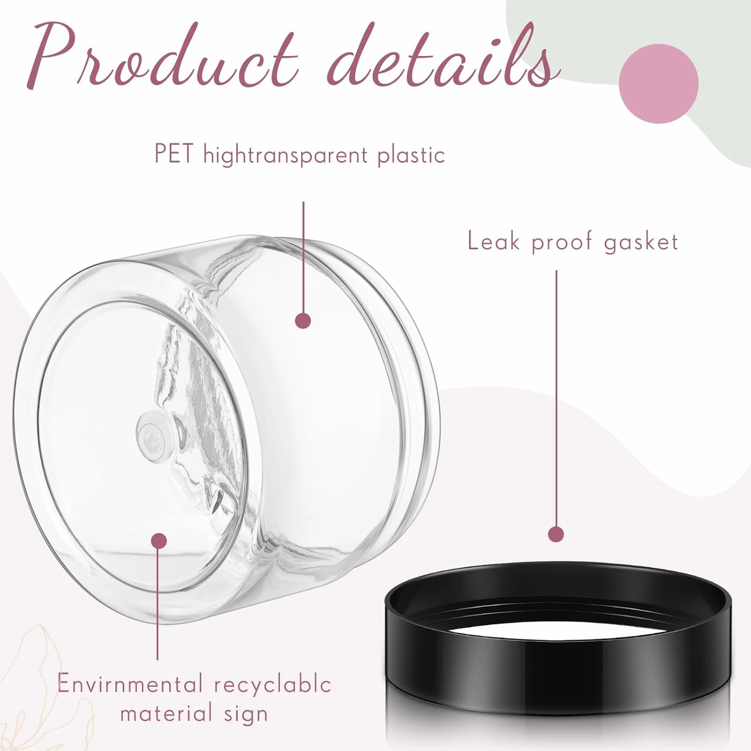 SATINIOR 36 Pieces Plastic Jars with Lids Round Leak Proof Airtight Container Cosmetic Small Empty Jars for Lotions Ointments Travel Toiletries Creams Make up Storage(4 oz,Black)