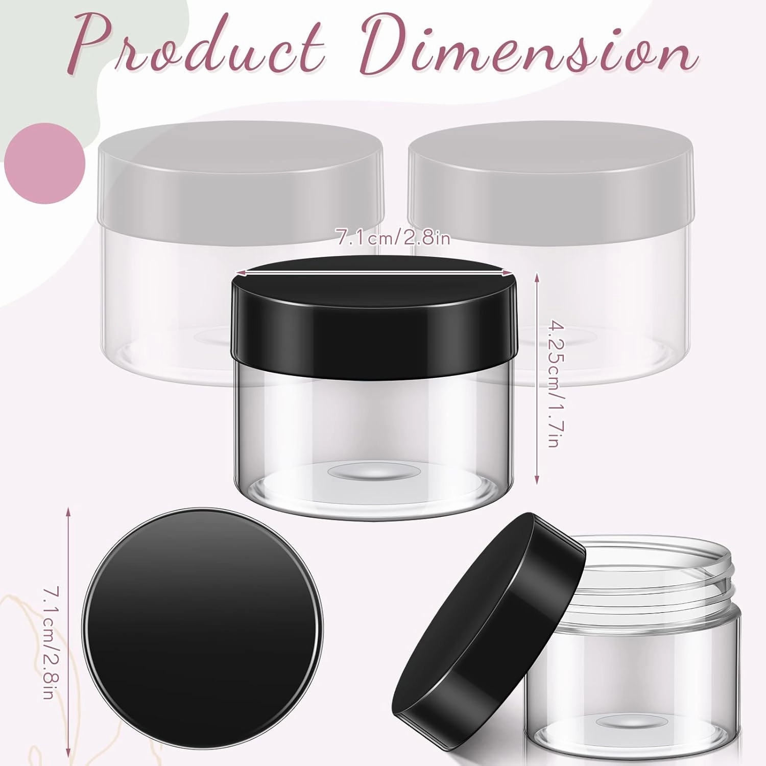 SATINIOR 36 Pieces Plastic Jars with Lids Round Leak Proof Airtight Container Cosmetic Small Empty Jars for Lotions Ointments Travel Toiletries Creams Make up Storage(4 oz,Black)