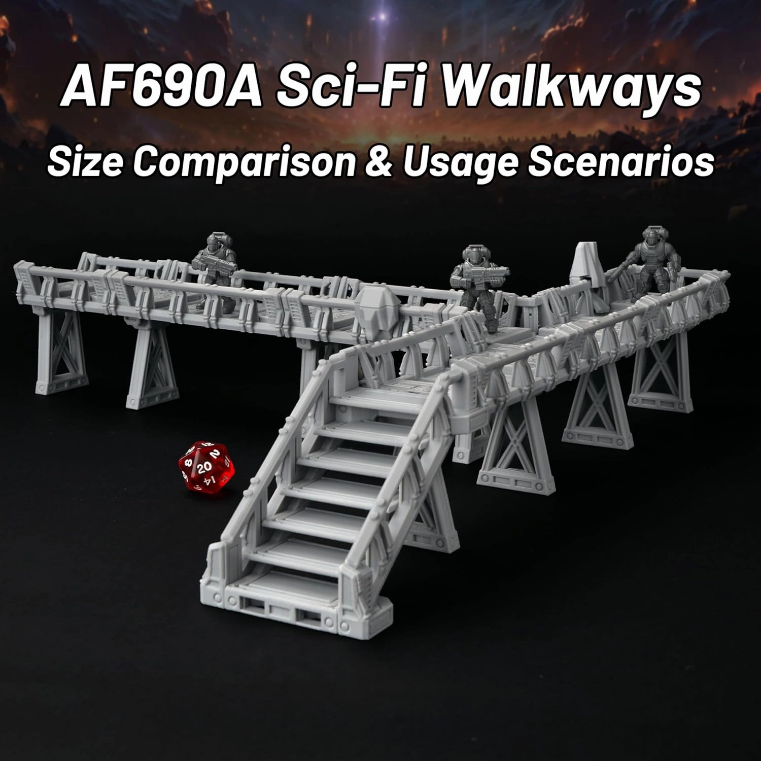 Sci-Fi Platform Walkways Set – RPG Terrain for Adults, DND Walls and Bridges, Building Blocks for Tabletop RPG Games Like Dungeons and Dragons-AF690A