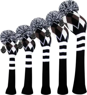 Scott Edward Knit Golf Club Cover with a Pom Set of 5 Head Covers Protect Driver Wood(460cc) 1 Fairway Wood2 and Hybrid/UT2 with Rotating Club Number Tags