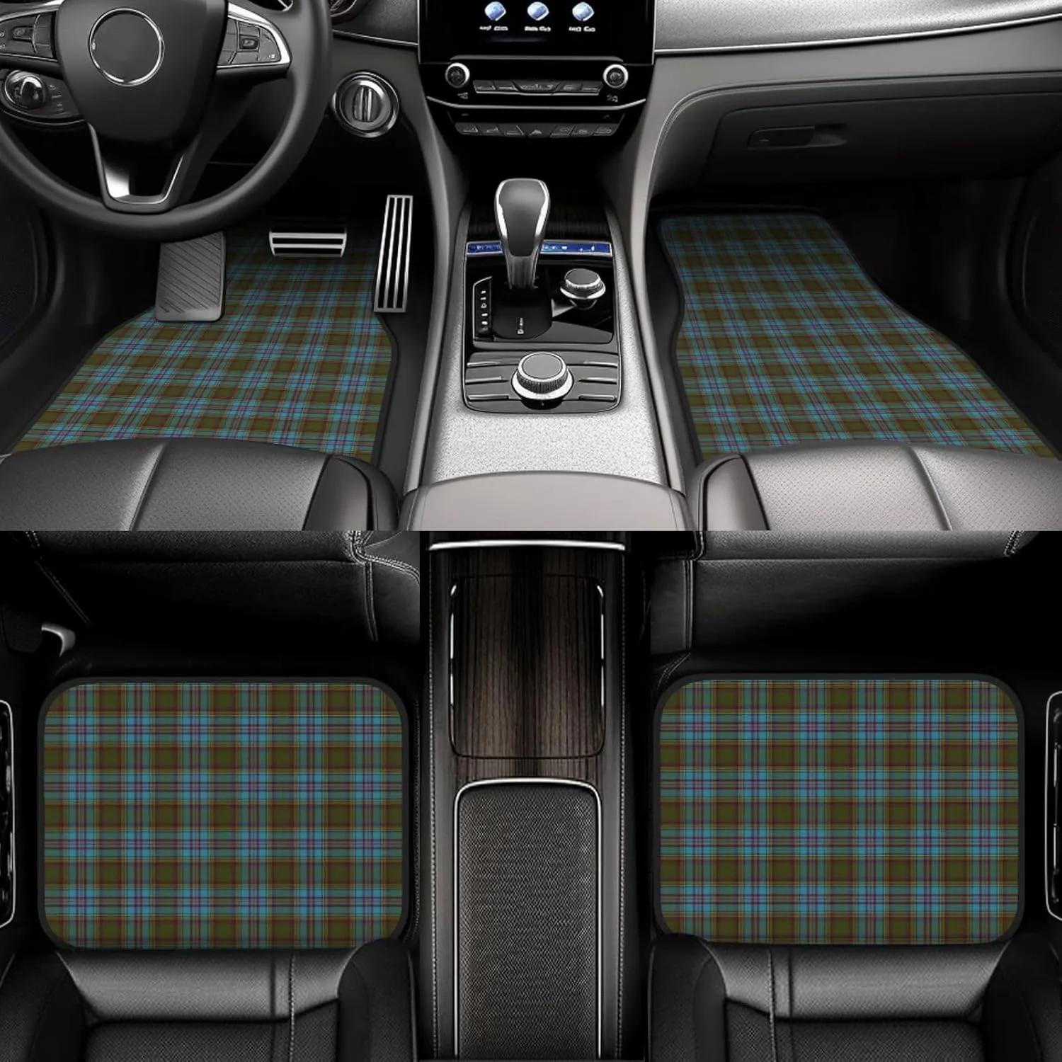 Scottish Clan Anderson Tartan Plaid Car Front and Rear Floor Mats, Anti Slip Car Mats, Complete Set of 4 Carpets, All Weather Protection