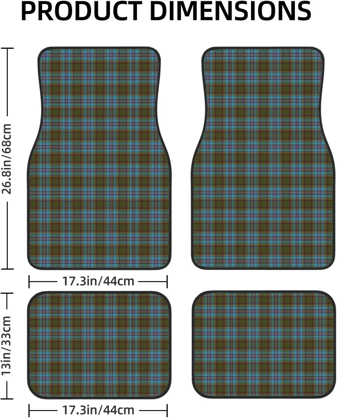 Scottish Clan Anderson Tartan Plaid Car Front and Rear Floor Mats, Anti Slip Car Mats, Complete Set of 4 Carpets, All Weather Protection