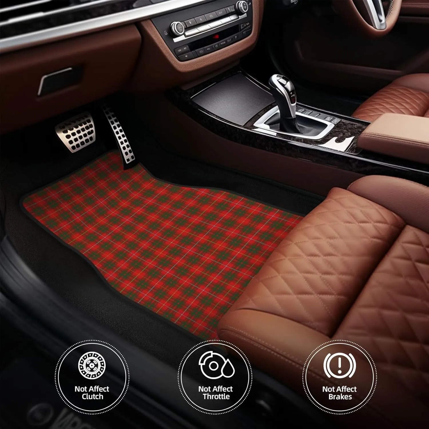 Scottish Clan Bruce Tartan Plaid Car Front and Rear Floor Mats, Anti Slip Car Mats, Complete Set of 4 Carpets, All Weather Protection