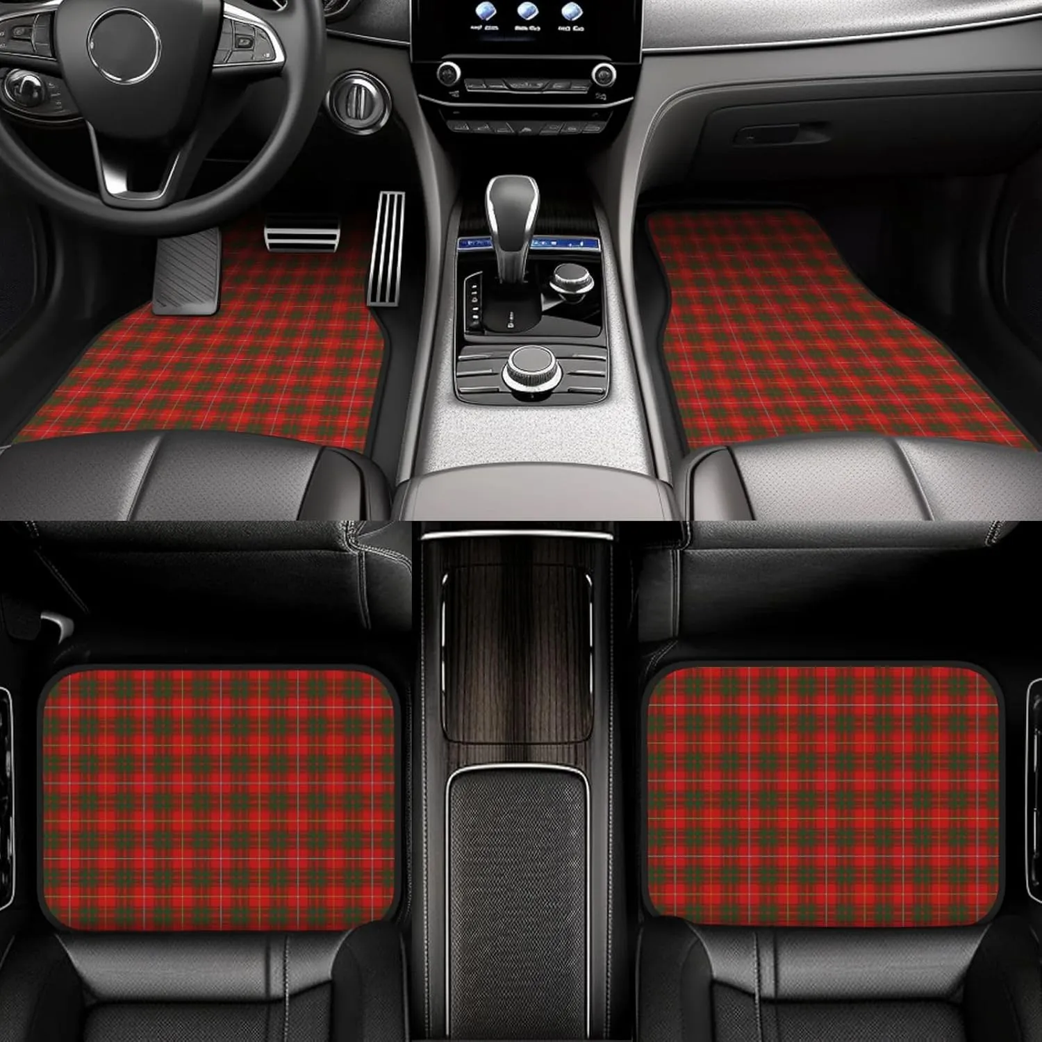 Scottish Clan Bruce Tartan Plaid Car Front and Rear Floor Mats, Anti Slip Car Mats, Complete Set of 4 Carpets, All Weather Protection